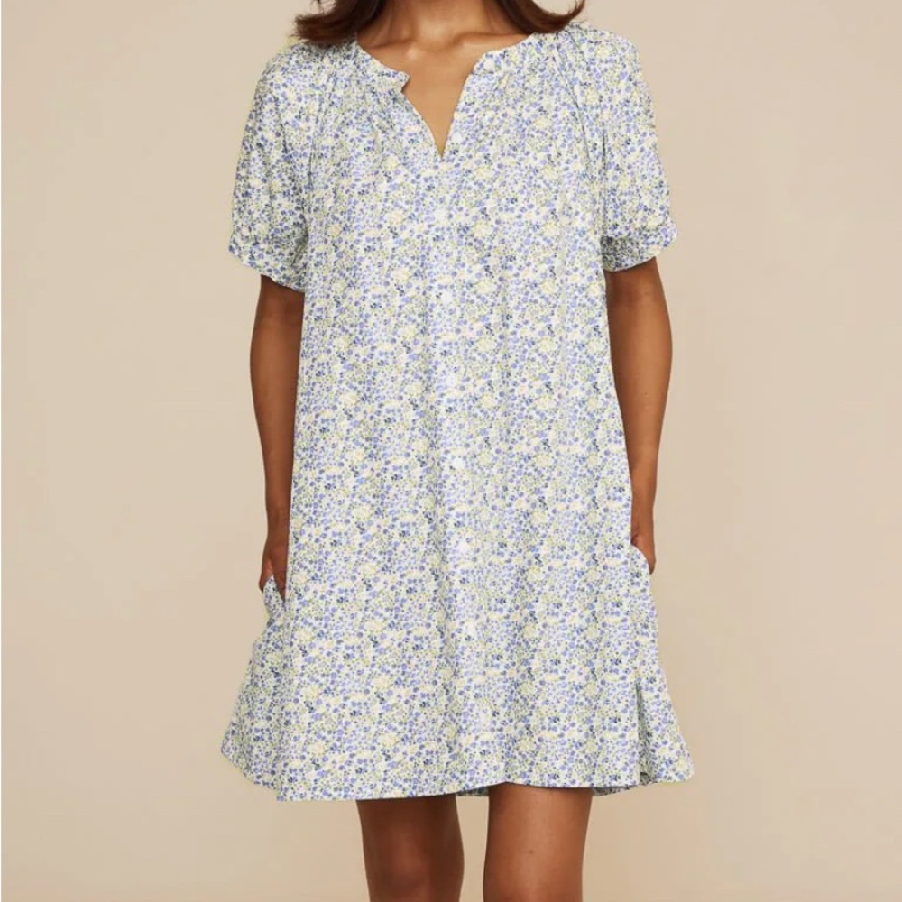 Libby Lounge Dress - Cotton - Floret Blue